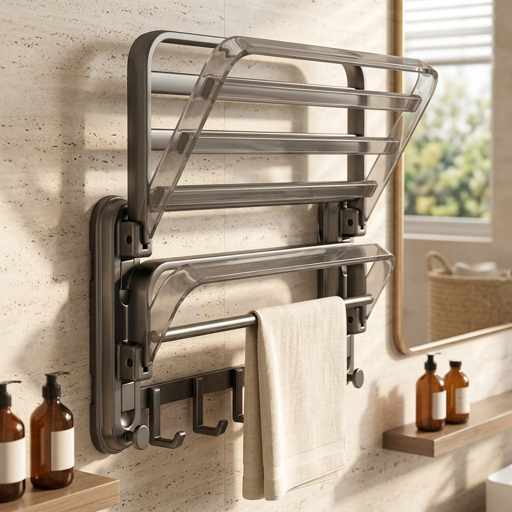 Gripdry™ Gunmetal Suction Cup Towel Rack, styled close view