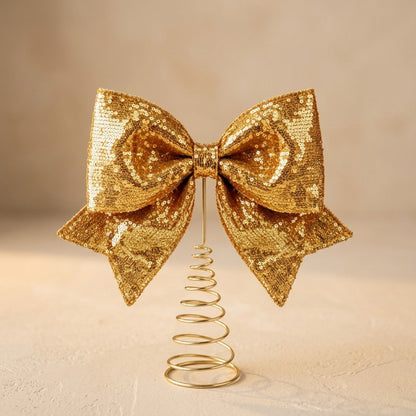 Gleambow™ Sequined Metal Christmas Bow Ornament, material and detail close-up