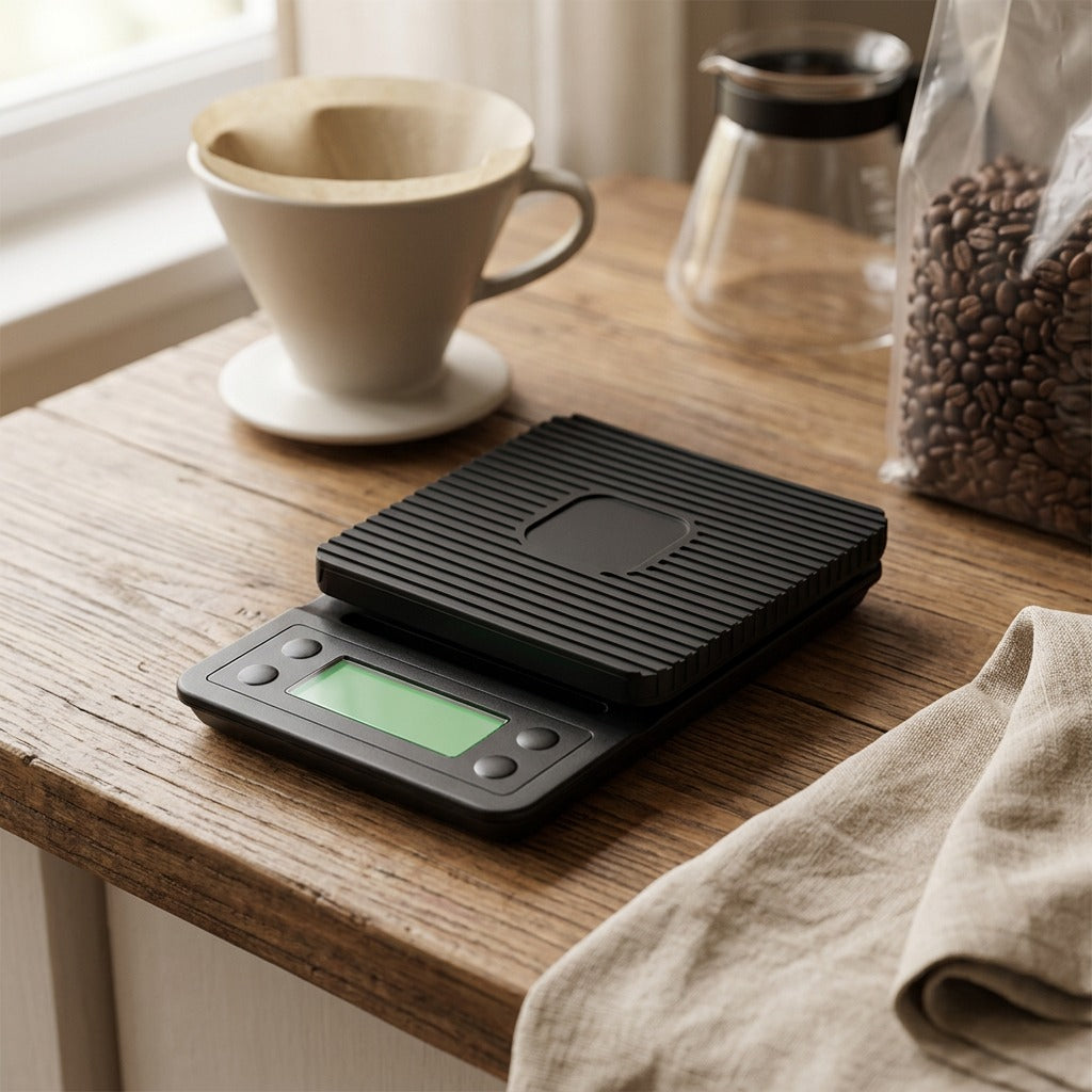 Beanmeter™ Electronic Kitchen Coffee Scale, styled close view