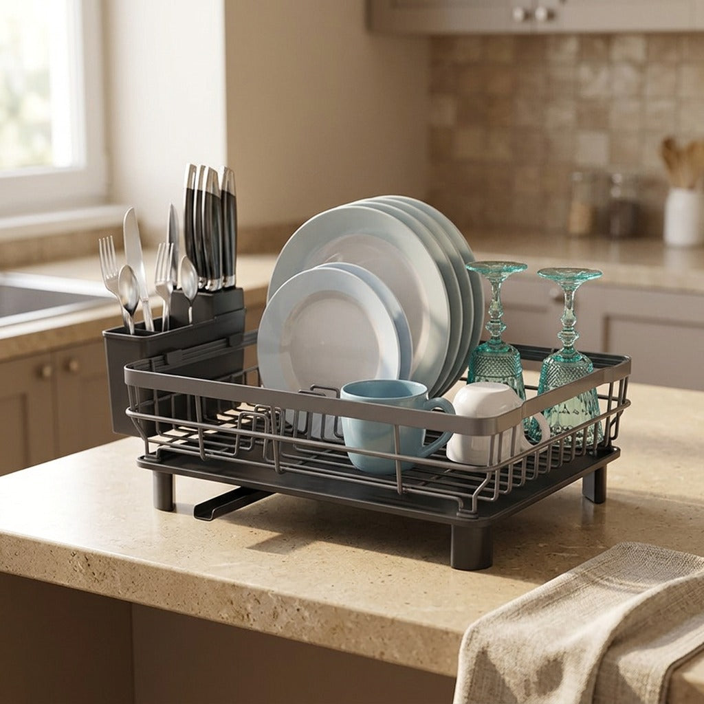 Dishrise™ Iron Single-Layer Dish Rack, styled close view