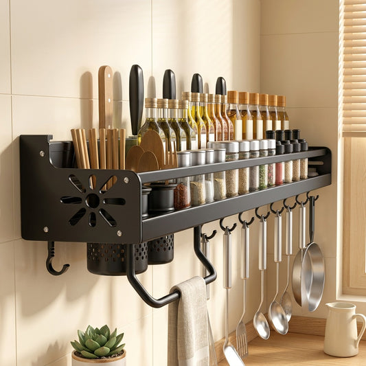 Wallstore™ Metal Wall-Mounted Kitchen Storage Rack in a calm home setting