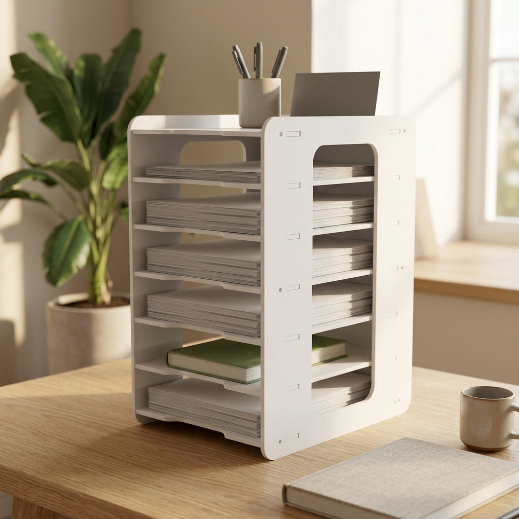 Deskorder™ Plastic Desktop File Storage Rack, styled close view