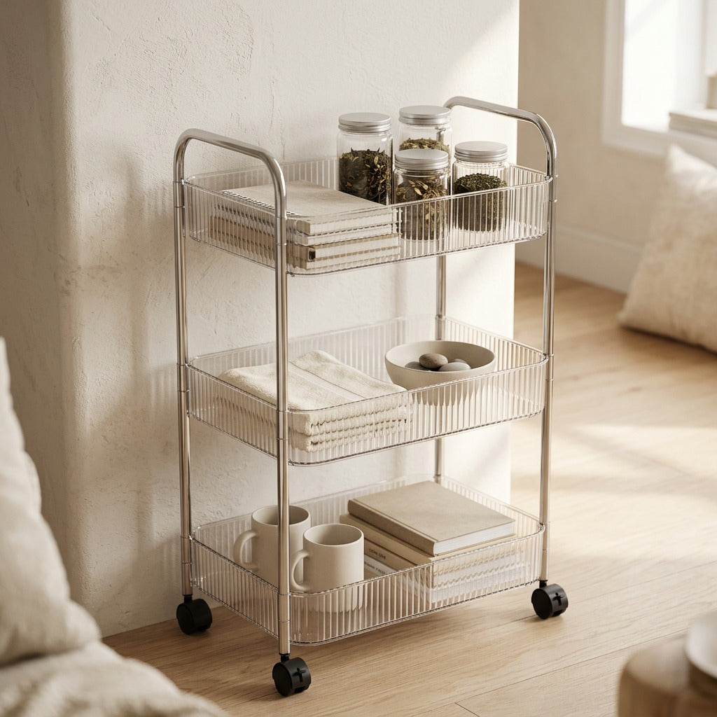 Clearledge™ Transparent Acrylic Storage Rack, styled close view