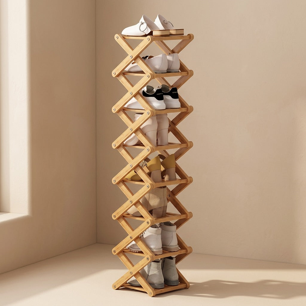 Bendrack™ Bamboo Foldable Shoe Rack