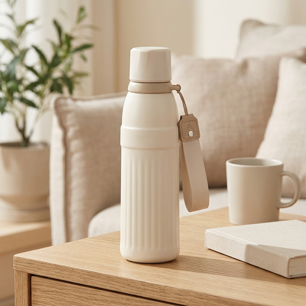 Sipwink™ Cartoon Stainless Steel Straw Thermos Cup in a calm home setting