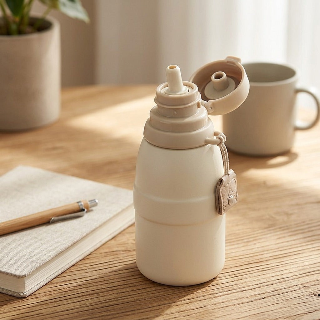 Sipwink™ Cartoon Stainless Steel Straw Thermos Cup, styled close view