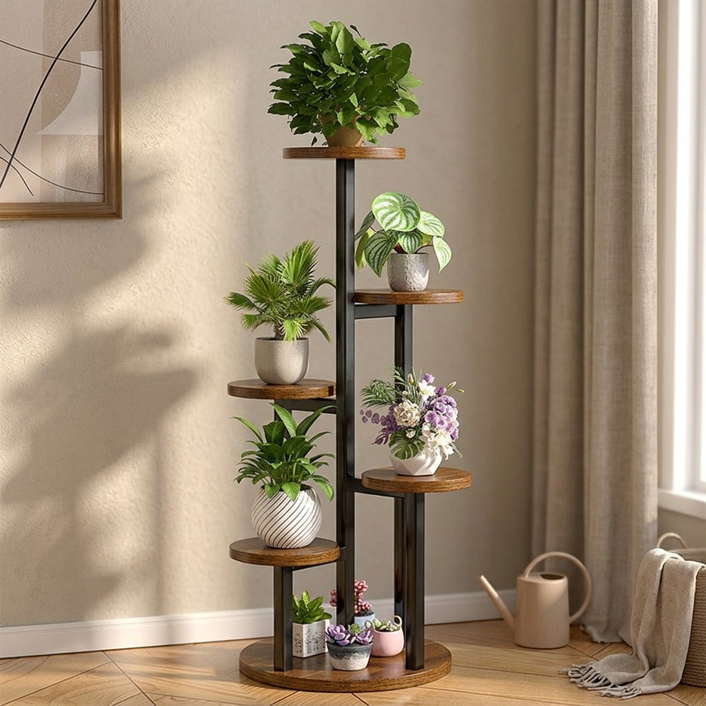 Vinerail™ Wrought Iron Flower Pot Rack, styled close view