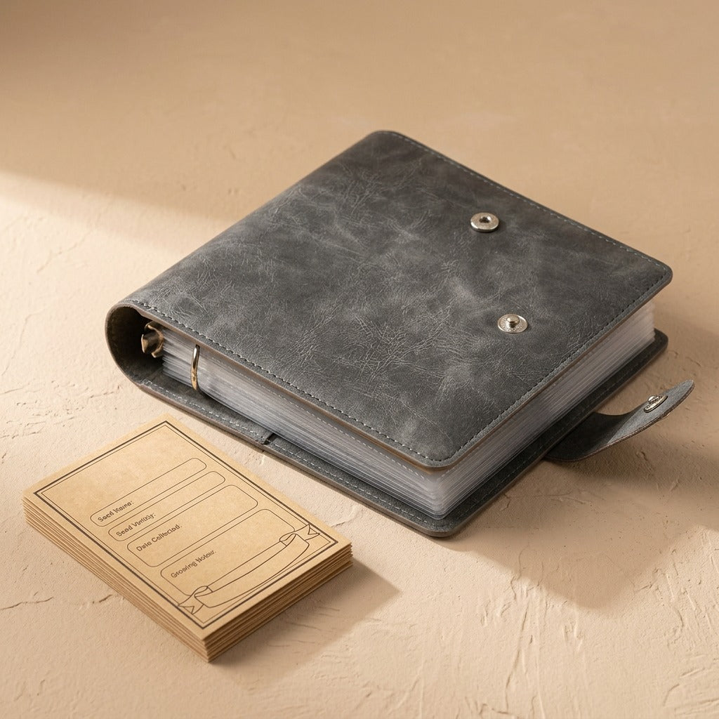 Seedleaf™ Plant Seed Storage Album With PU Cover, material and detail close-up