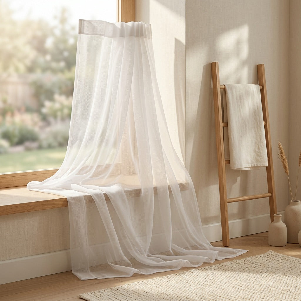 Gauzefall™ Polyester Wedding Gauze Curtain in a calm home setting