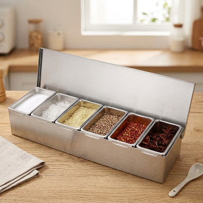 Spicevault™ Stainless Steel Seasoning Box, styled close view