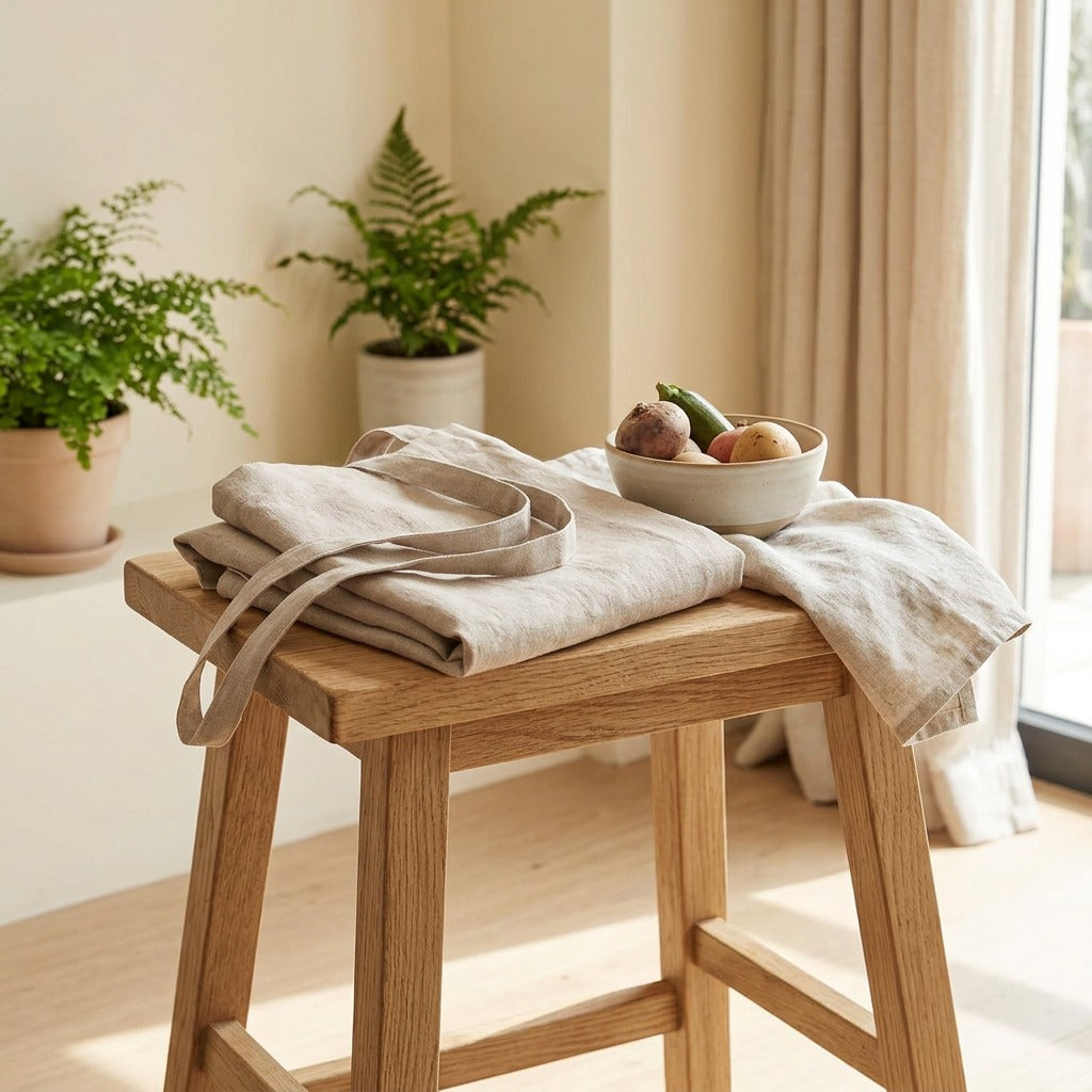 Cottonbib™ Pure Cotton Sleeveless Apron in a calm home setting