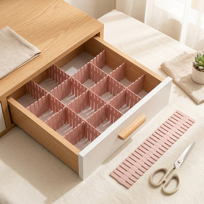 Splitboard™ Plastic Drawer Storage Divider Board in a calm home setting