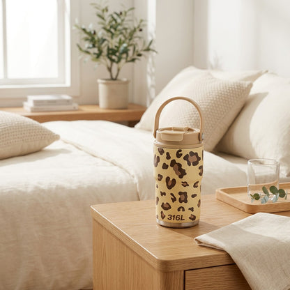 Spotwarm™ 316 Stainless Steel Leopard-Print Thermos Cup in a calm home setting