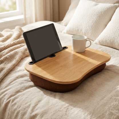 Lapledge™ Bamboo Lap Table With Card Slot, styled close view