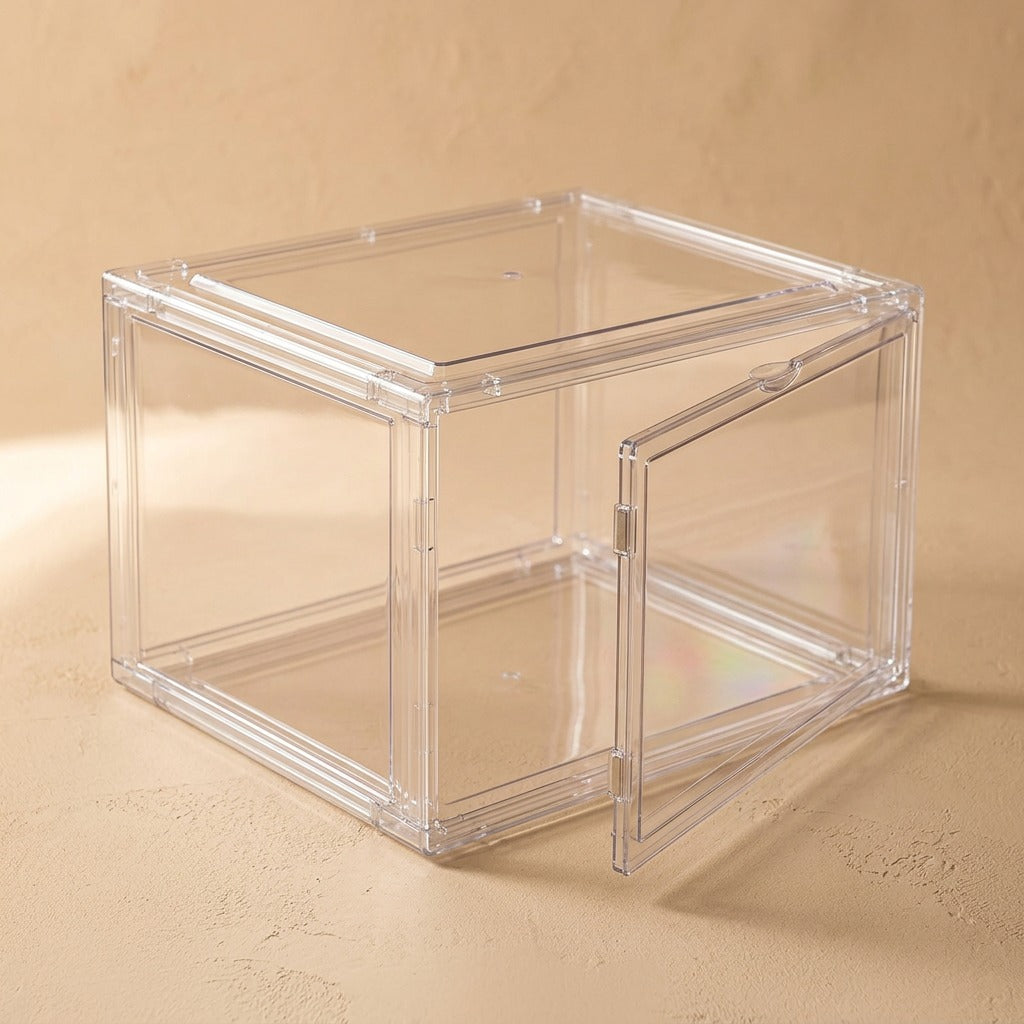 Clearsole™ Transparent Plastic Shoe Box, material and detail close-up