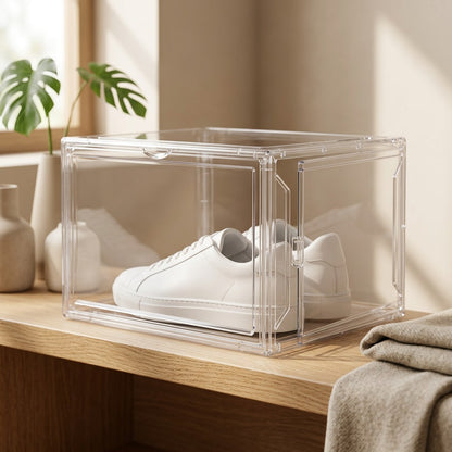 Clearsole™ Transparent Plastic Shoe Box, styled close view