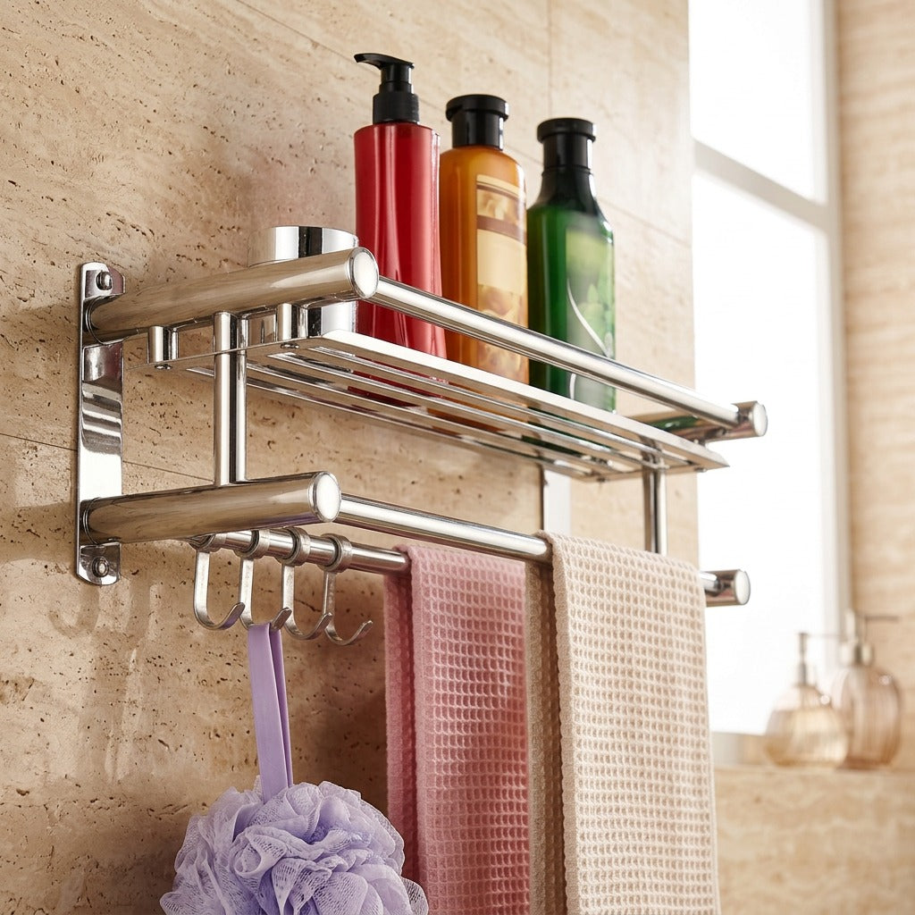 Towelgleam™ Stainless Steel Bathroom Towel Rack, styled close view
