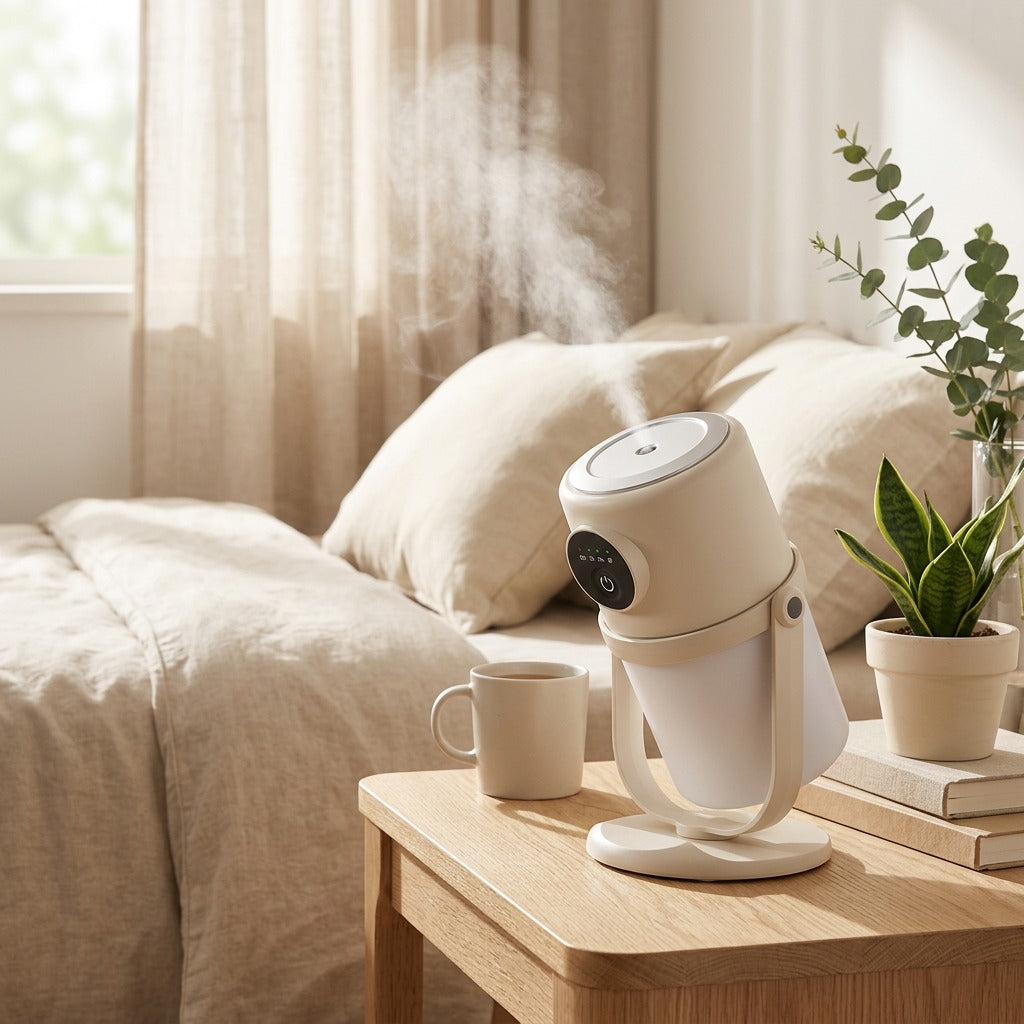 Humidrop™ USB Ultrasonic Humidifier in a calm home setting