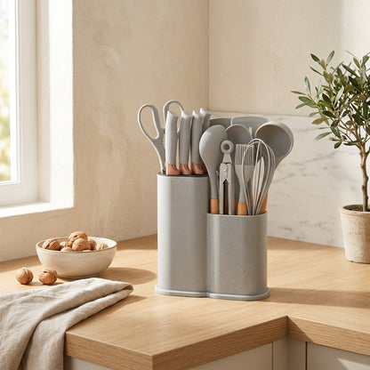 Woodwhisk™ Wooden Handle Silicone Kitchen Utensil Set in a calm home setting
