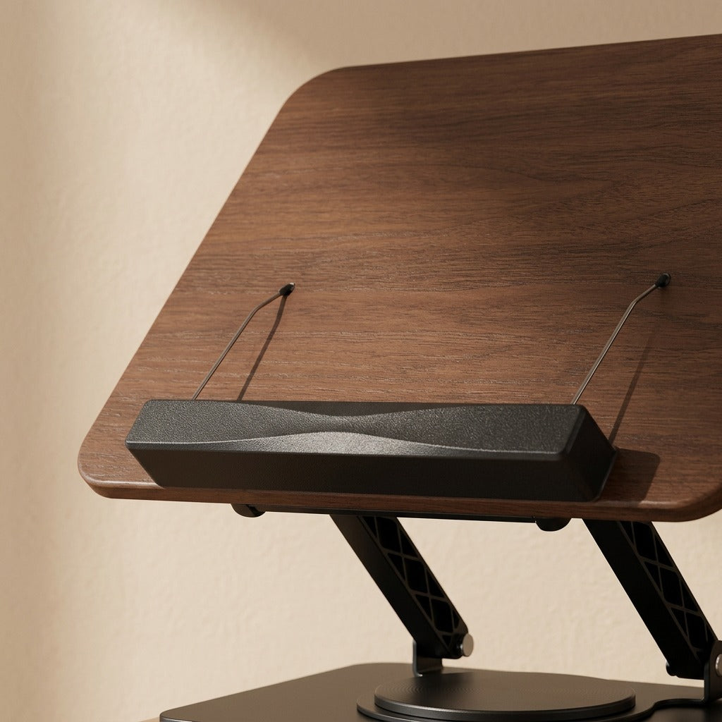 Walnutilt™ Walnut Adjustable Reading Stand, material and detail close-up