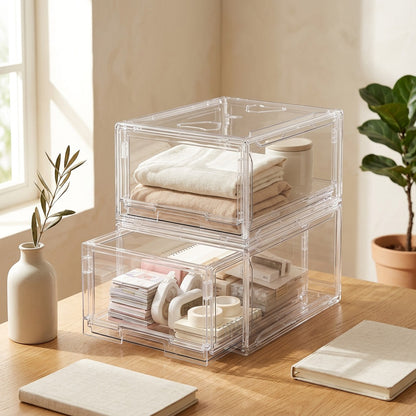Seethrough™ Transparent Drawer Storage Box in a calm home setting