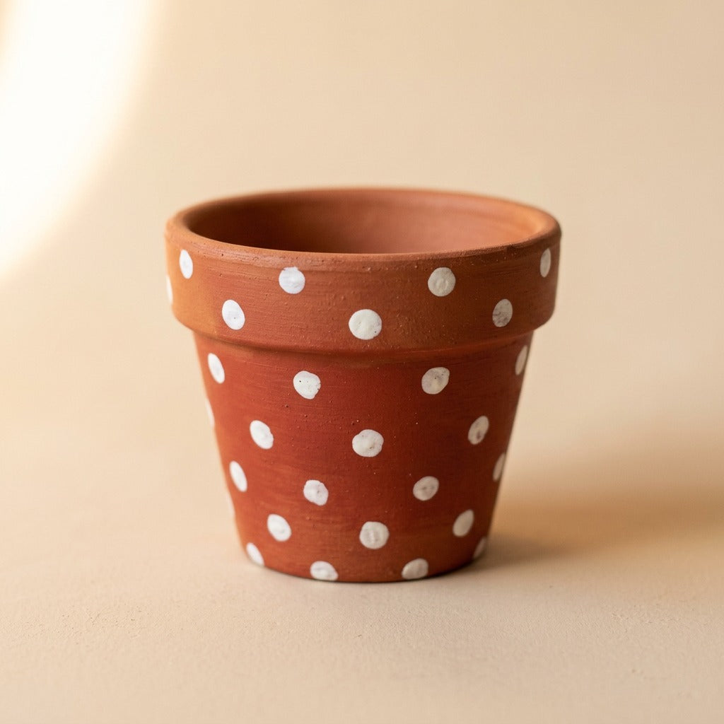 Dotclay™ Red Polka Dot Ceramic Flower Pot, material and detail close-up