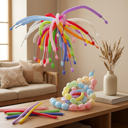Festifloat™ Long Latex Birthday Balloons, styled close view