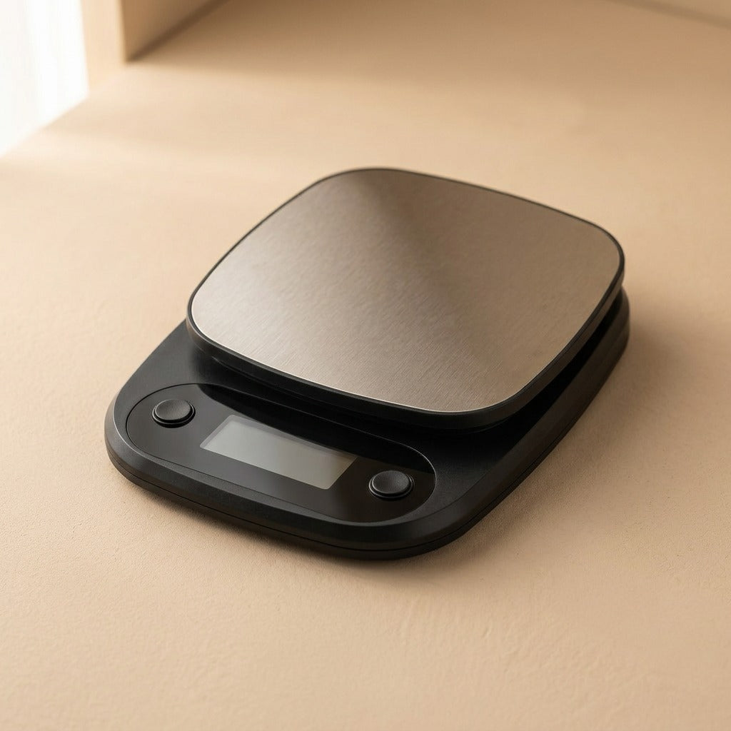Weighwell™ Black ABS Kitchen Scale, material and detail close-up