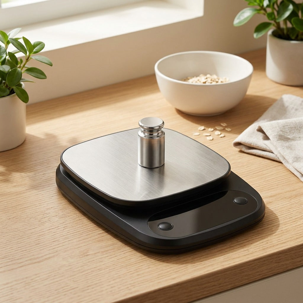 Weighwell™ Black ABS Kitchen Scale in a calm home setting
