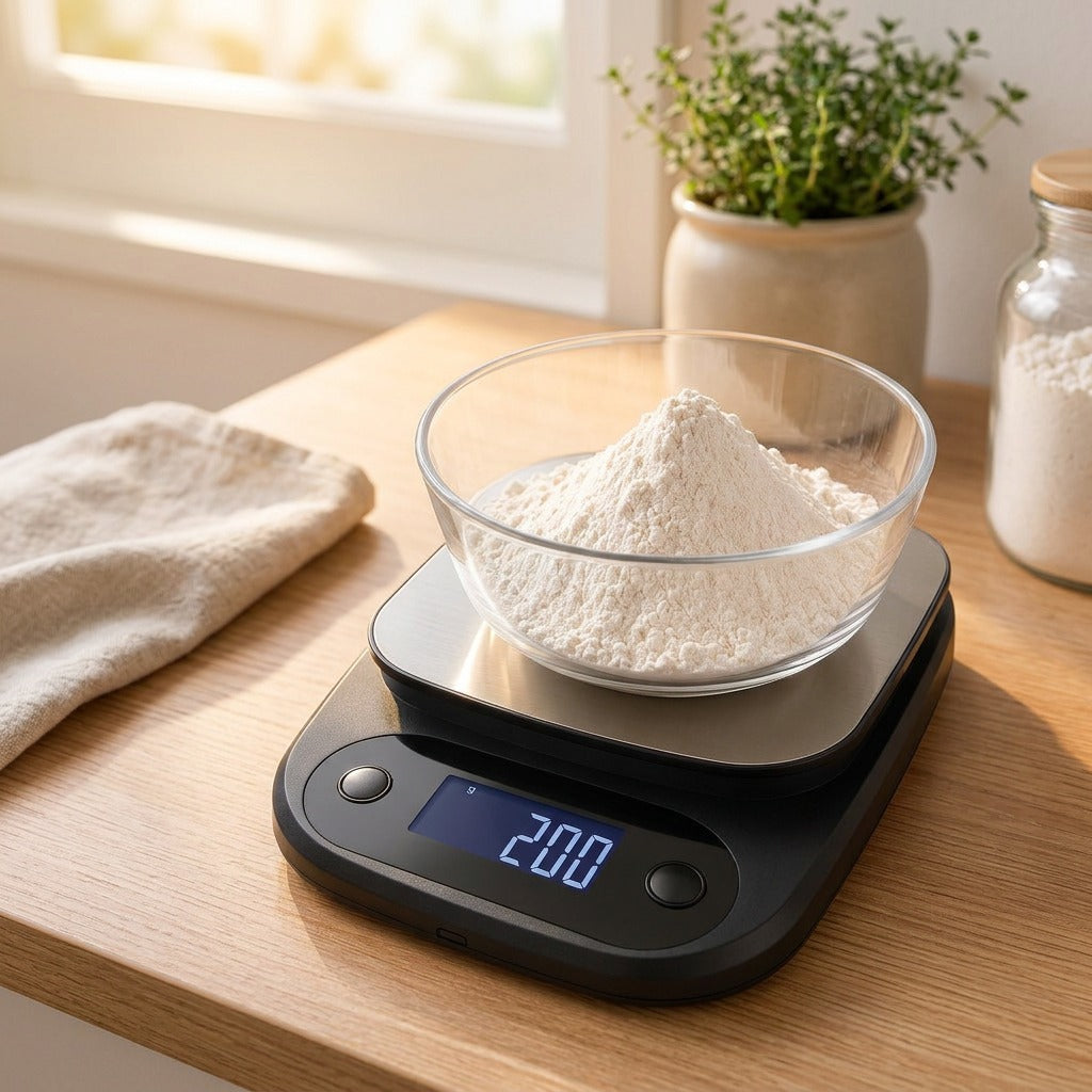 Weighwell™ Black ABS Kitchen Scale, styled close view