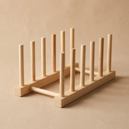 Pineperch™ Pine Wood Cup Storage Rack, material and detail close-up