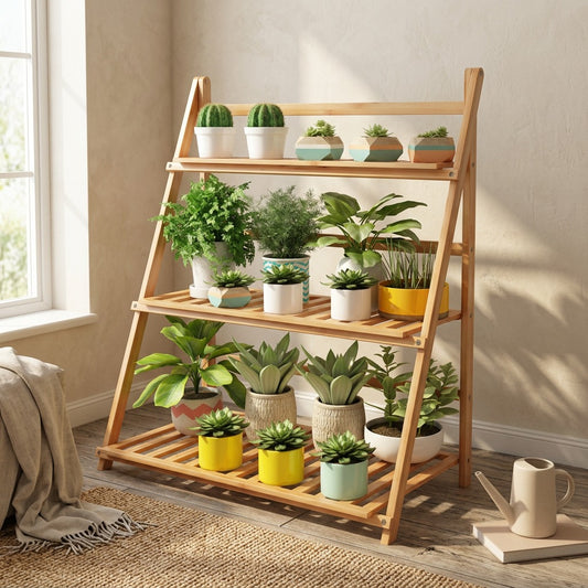 Bambooperch™ Bamboo Flower Pot Stand in a calm home setting