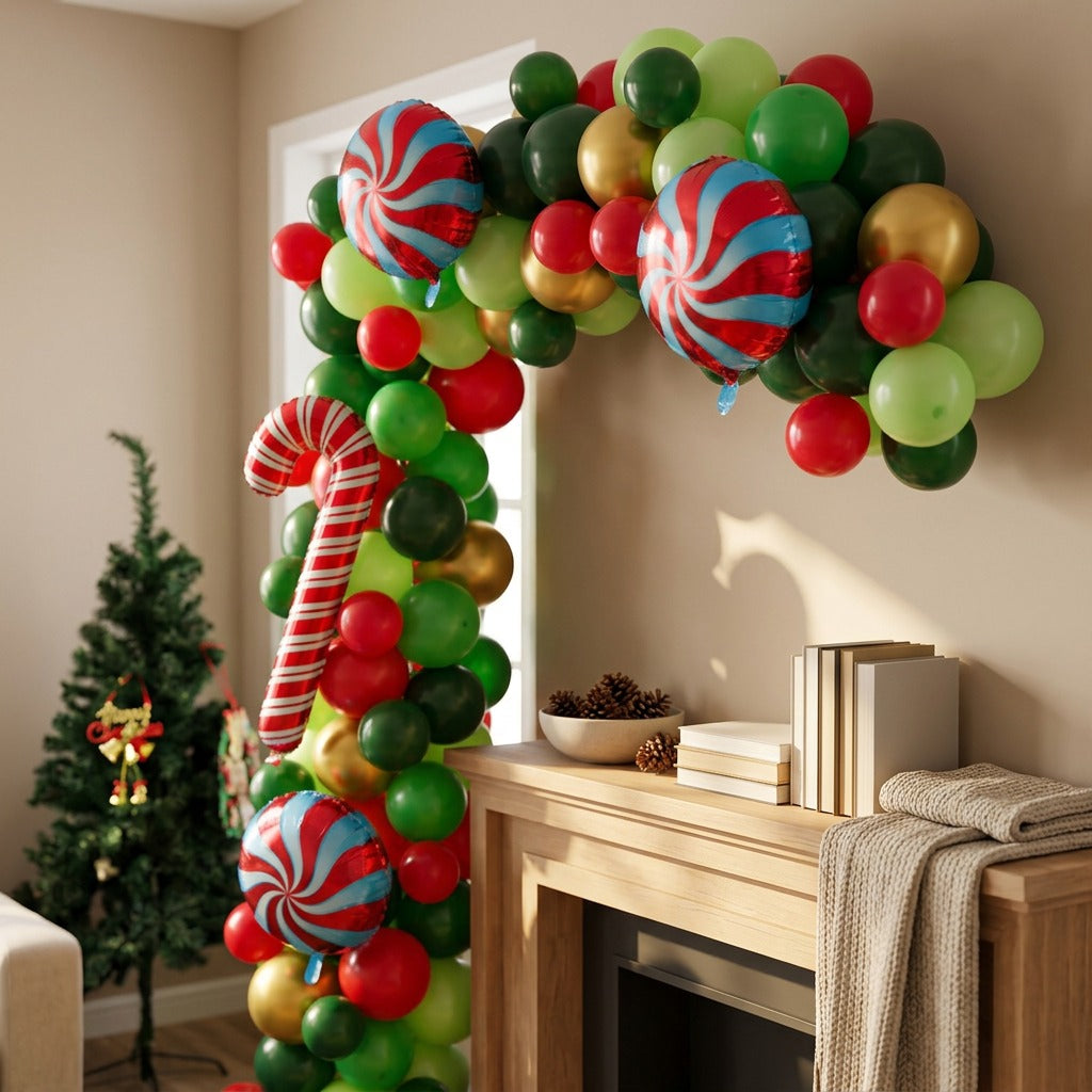 Clauschain™ Santa Claus Christmas Balloon Chain, styled close view
