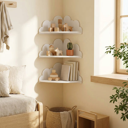 Cloudcubby™ Cloud Wooden Wall Storage Rack in a calm home setting