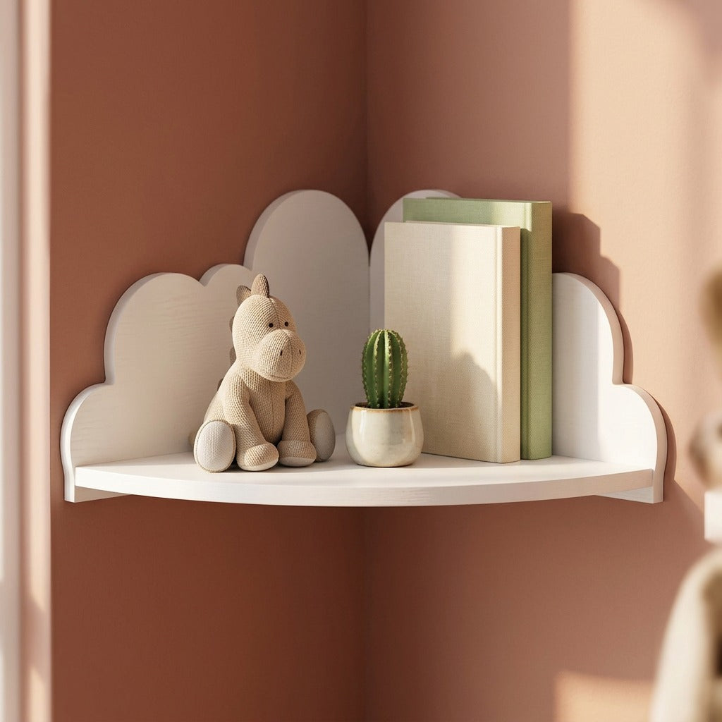 Cloudcubby™ Cloud Wooden Wall Storage Rack, styled close view