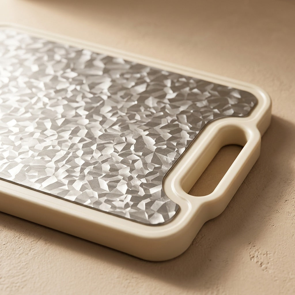 Titanprep™ Pure Titanium Cutting Board, material and detail close-up