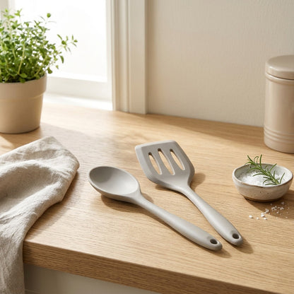Stirscoop™ Silicone Spoon And Spatula Set in a calm home setting