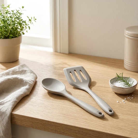 Stirscoop™ Silicone Spoon And Spatula Set in a calm home setting