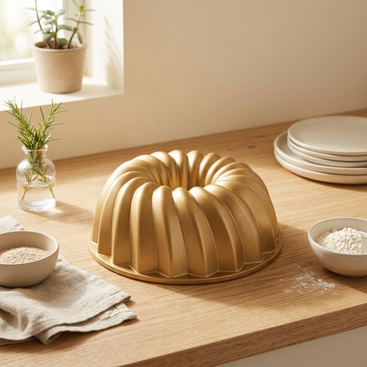 Swirlbake™ Swirl Aluminum Cake Mold in a calm home setting