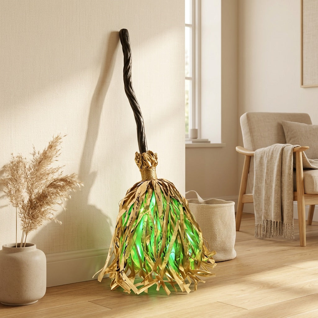 Broomsway™ Halloween Moving Broom Decoration in a calm home setting