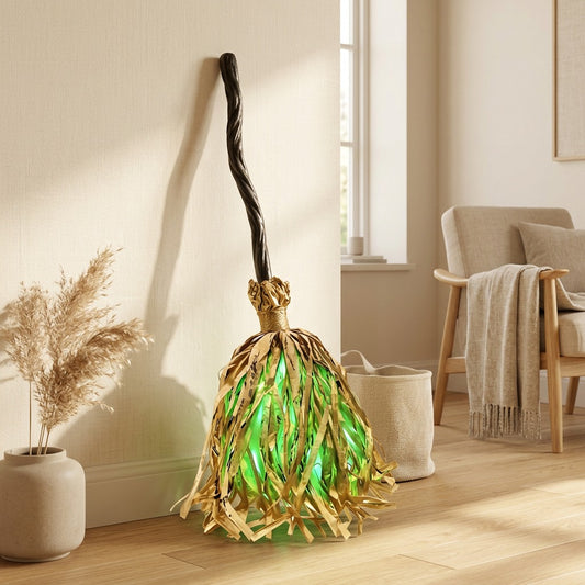 Broomsway™ Halloween Moving Broom Decoration in a calm home setting