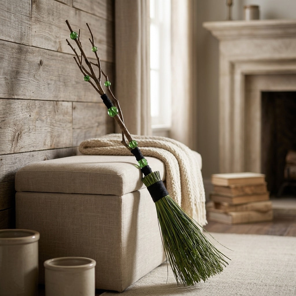 Broomsway™ Halloween Moving Broom Decoration, styled close view