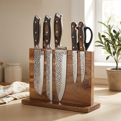 Woodgrip™ Solid Wood Magnetic Knife Holder in a calm home setting