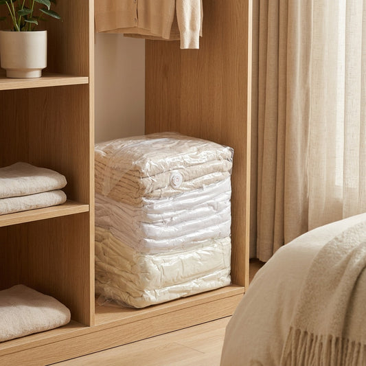 Vacustow™ No-Pump Vacuum Storage Bag in a calm home setting