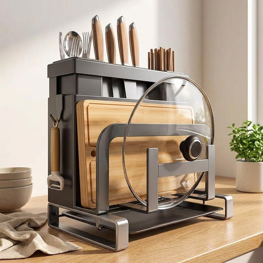 Kniferow™ Carbon Steel Kitchen Knife Rack in a calm home setting