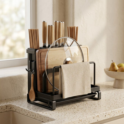 Kniferow™ Carbon Steel Kitchen Knife Rack, styled close view