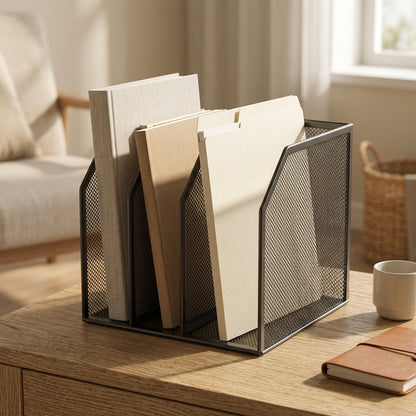 Metalsort™ Metal Desktop File Storage Rack, styled close view
