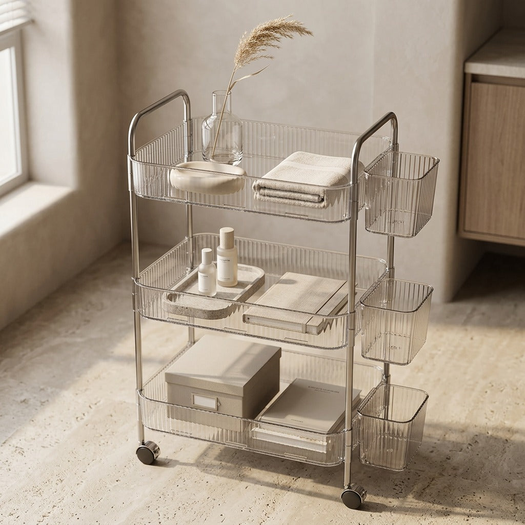 Rackstack™ Plastic Multi-Layer Storage Rack, styled close view