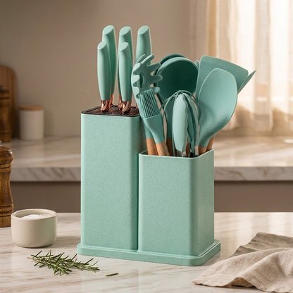 Stirbucket™ Silicone Kitchen Utensil Set with Bucket, styled close view