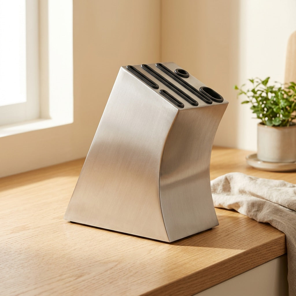 Bladeperch™ Stainless Steel Knife Holder in a calm home setting